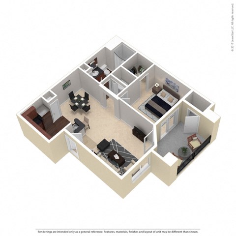 Floor plan for 1 bed, 1 bath, 746 sqft